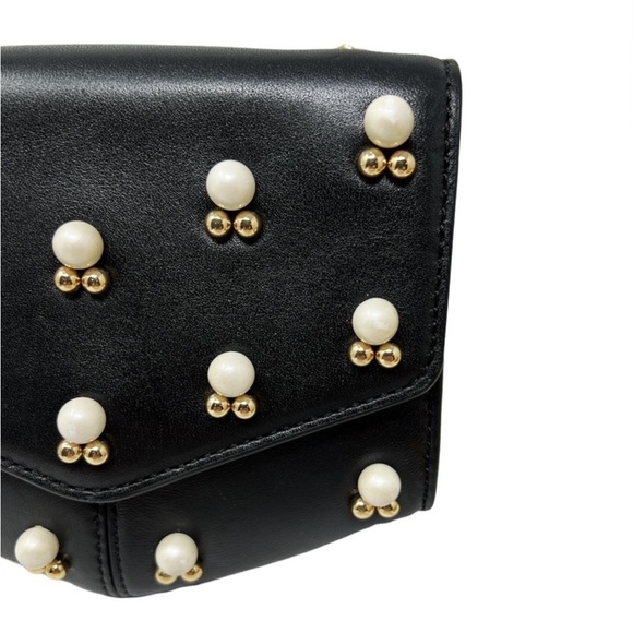 SANDRO Lou PM Black Leather Pearl Embellished Mini Leather Chain Bag - Picture 7 of 15